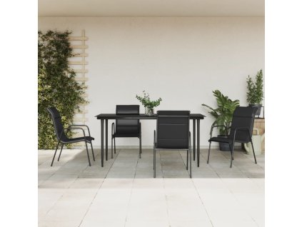 5dílný zahradní jídelní set černý ocel a textilen 3200706