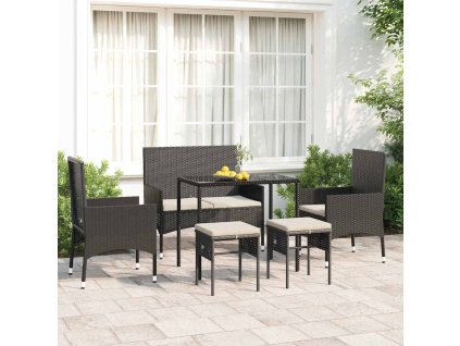6dílná zahradní sedací souprava s poduškami černá polyratan 319508