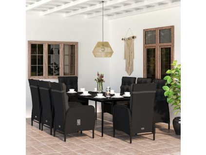 9dílný zahradní jídelní set s poduškami černý 3099370