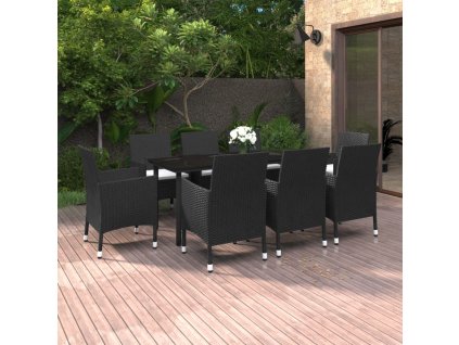 9dílný zahradní jídelní set s poduškami polyratan a sklo 3099732