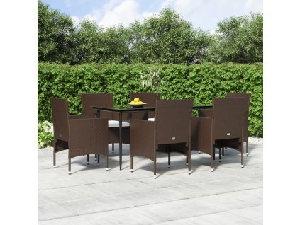 7dílný zahradní jídelní set s poduškami hnědý a černý 3156629