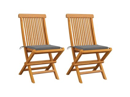 Zahradní židle s šedými poduškami 2 ks masivní teak 3062461