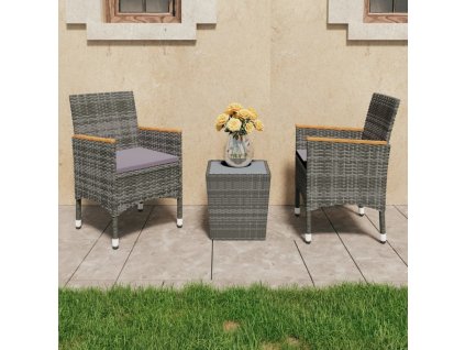3dílný bistro set polyratan a tvrzené sklo šedý 3058365