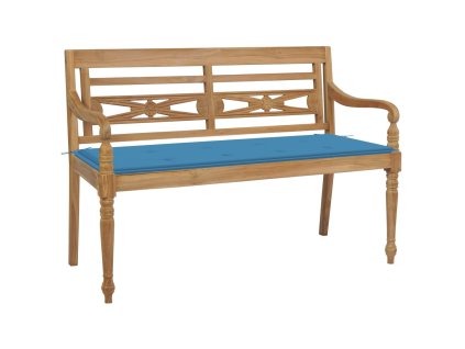 Lavice Batavia s modrou poduškou 120 cm masivní teakové dřevo 3062158