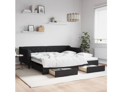 Válenda s přistýlkou a zásuvkami černá 100 x 200 cm textil 3197469