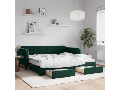Válenda s přistýlkou a zásuvkami tmavě zelená 100x200 cm samet 3197144