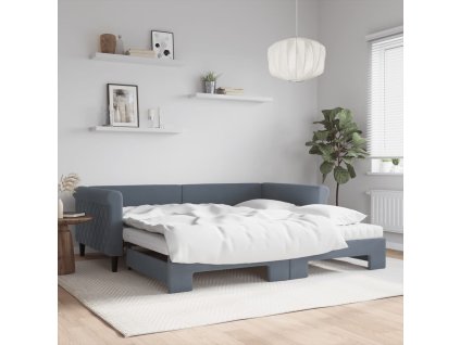 Válenda s přistýlkou a matracemi tmavě šedá 100 x 200 cm samet 3197803