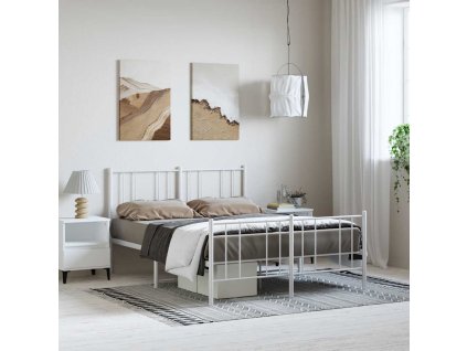 Kovový rám postele s hlavovým a nožním čelem bílý 150 x 200 cm 352549