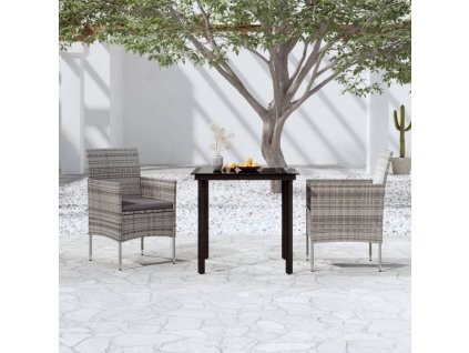 3dílný zahradní jídelní set s poduškami šedočerný 3099287