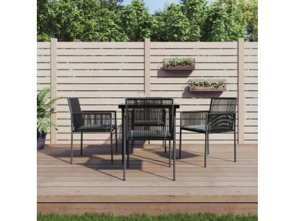 5dílný zahradní jídelní set s poduškami černý polyratan a ocel 3187066