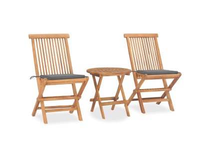 3dílný skládací zahradní jídelní set s poduškou masivní teak 3063172