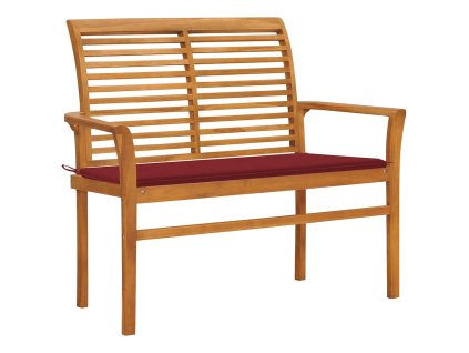Zahradní lavice s vínovou poduškou 112 cm masivní teak 3062658
