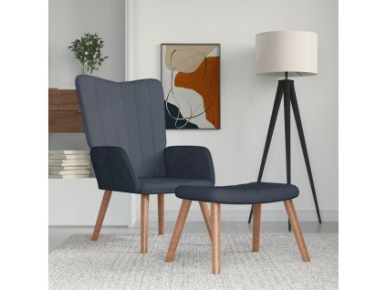 Relaxační křeslo se stoličkou tmavě šedé samet 327667