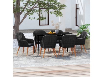 7dílný zahradní jídelní set s poduškami černý 3099520