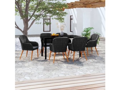 7dílný zahradní jídelní set s poduškami černý 3099508