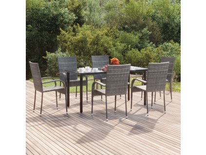 7dílný zahradní jídelní set šedý polyratan 3156665