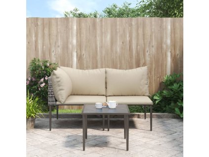 3dílná zahradní sedací souprava s poduškami šedá polyratan 364129