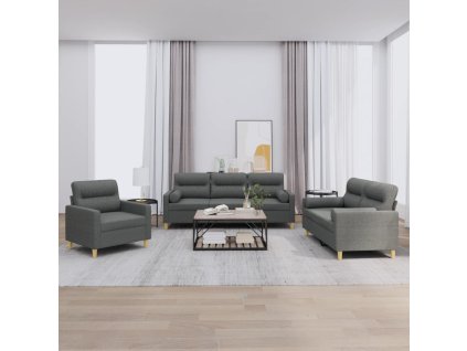 3dílná sedací souprava s polštáři tmavě šedá textil 3201553