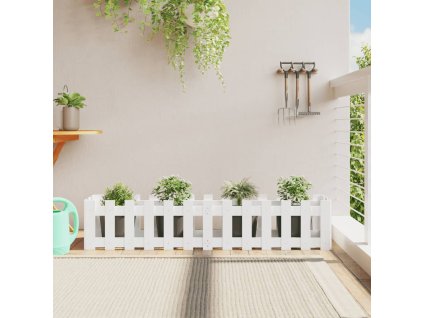 Vyvýšený záhon plotový design bílý 150x30x30 cm masiv borovice 832488