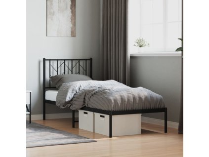 Kovový rám postele s čelem černý 75 x 190 cm 374427