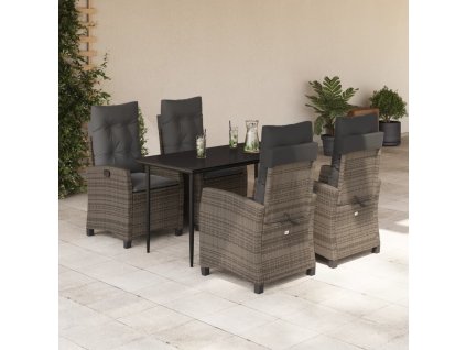 5dílný zahradní jídelní set s poduškami šedý polyratan 3212785