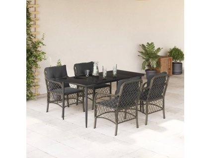 5dílný zahradní jídelní set s poduškami šedý polyratan 3212127