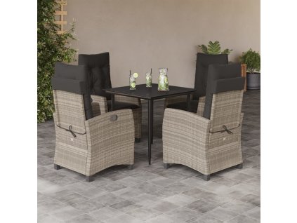 5dílný zahradní jídelní set s poduškami světle šedý polyratan 3212843