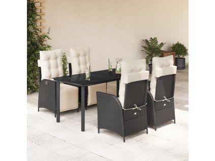 5dílný zahradní jídelní set s poduškami černý polyratan 3213388