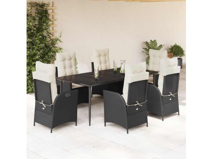 7dílný zahradní jídelní set s poduškami černý polyratan 3213161