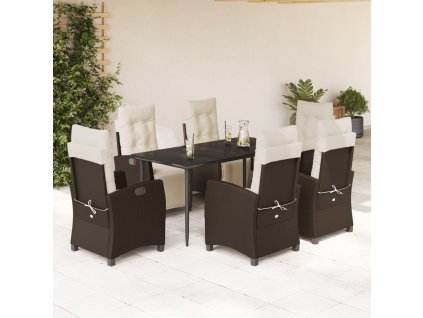 7dílný zahradní jídelní set s poduškami hnědý polyratan 3212978