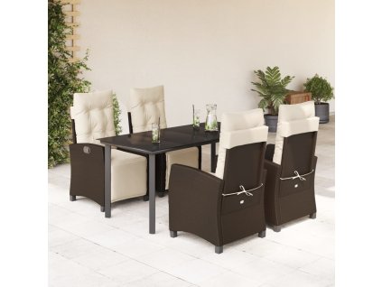 5dílný zahradní jídelní set s poduškami hnědý polyratan 3212984