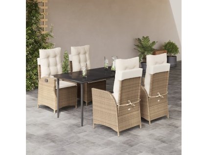 5dílný zahradní jídelní set s poduškami béžový polyratan 3213238