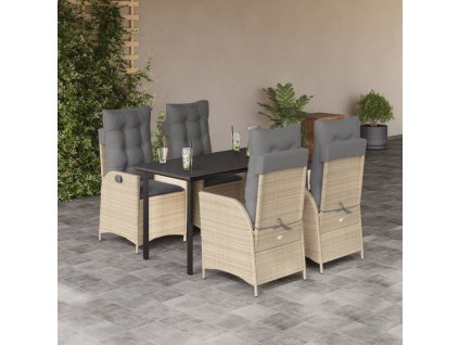 5dílný zahradní jídelní set s poduškami béžový polyratan 3213267