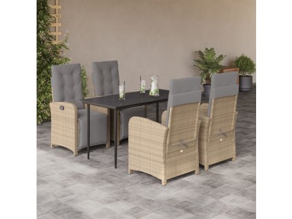 5dílný zahradní jídelní set s poduškami béžový polyratan 3212586