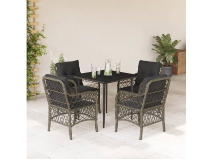 5dílný zahradní jídelní set s poduškami šedý polyratan 3212125