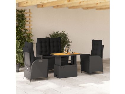 4dílný zahradní jídelní set s poduškami černý polyratan 3277456