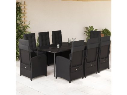 9dílný zahradní jídelní set s poduškami černý polyratan 3212318