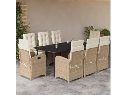 9dílný zahradní jídelní set s poduškami béžový polyratan 3212379