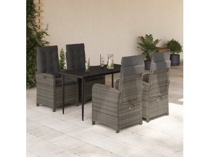 5dílný zahradní jídelní set s poduškami šedý polyratan 3212353