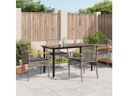 5dílný zahradní jídelní set s poduškami šedý polyratan 3213619