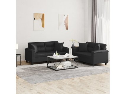 2dílná sedací souprava s polštáři černá umělá kůže 3202372
