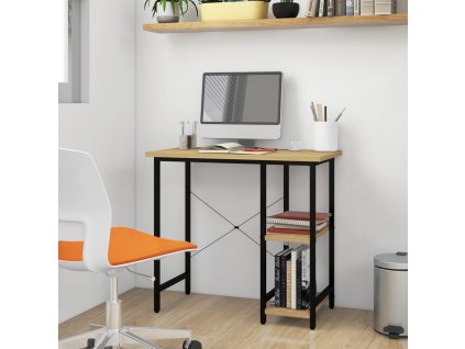 PC stůl černý a světlý dub 80 x 40 x 72 cm MDF a kov 20557