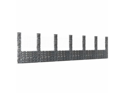 Gabionový koš ve tvaru U se 7 sloupky železo 740 x 20 x 200 cm 151294