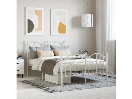 Kovový rám postele s hlavovým a nožním čelem bílý 120 x 200 cm 353504