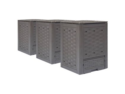 Zahradní kompostéry 3 ks hnědé 60x60x83 cm 900 l plast ratan 278918