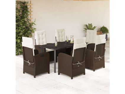 7dílný zahradní jídelní set s poduškami hnědý polyratan 3212345