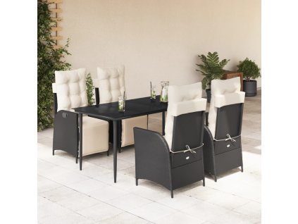 5dílný zahradní jídelní set s poduškami černý polyratan 3213381