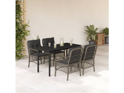 5dílný zahradní jídelní set s poduškami šedý polyratan 3212133