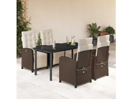 5dílný zahradní jídelní set s poduškami hnědý polyratan 3212552
