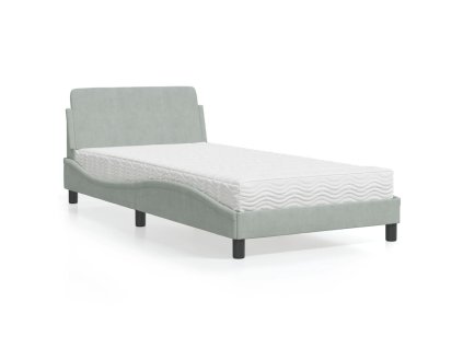 Postel s matrací Dover světle šedá 100 x 200 cm samet 3208351